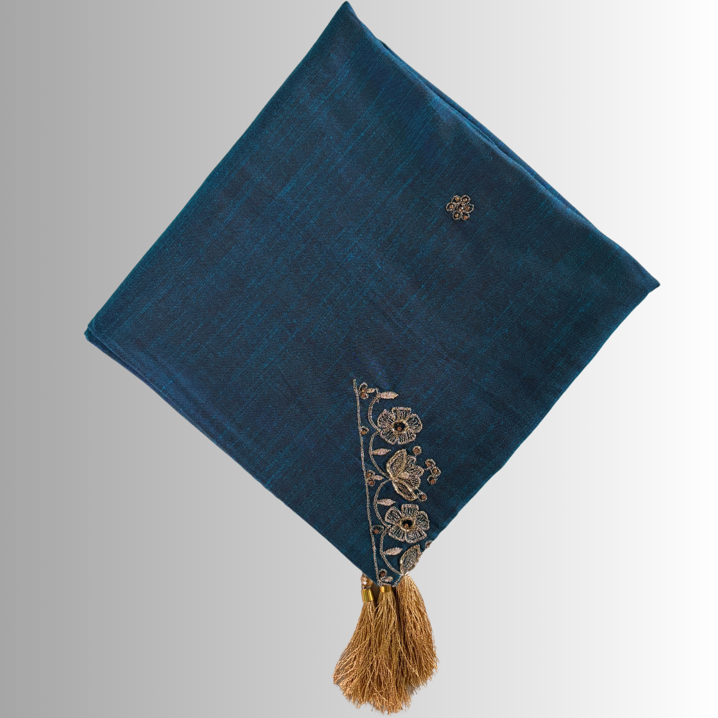 Handcrafted Himachali Teal Blue Dhatu with Gold Embroidery – A Unique Embroidered Head Scarf