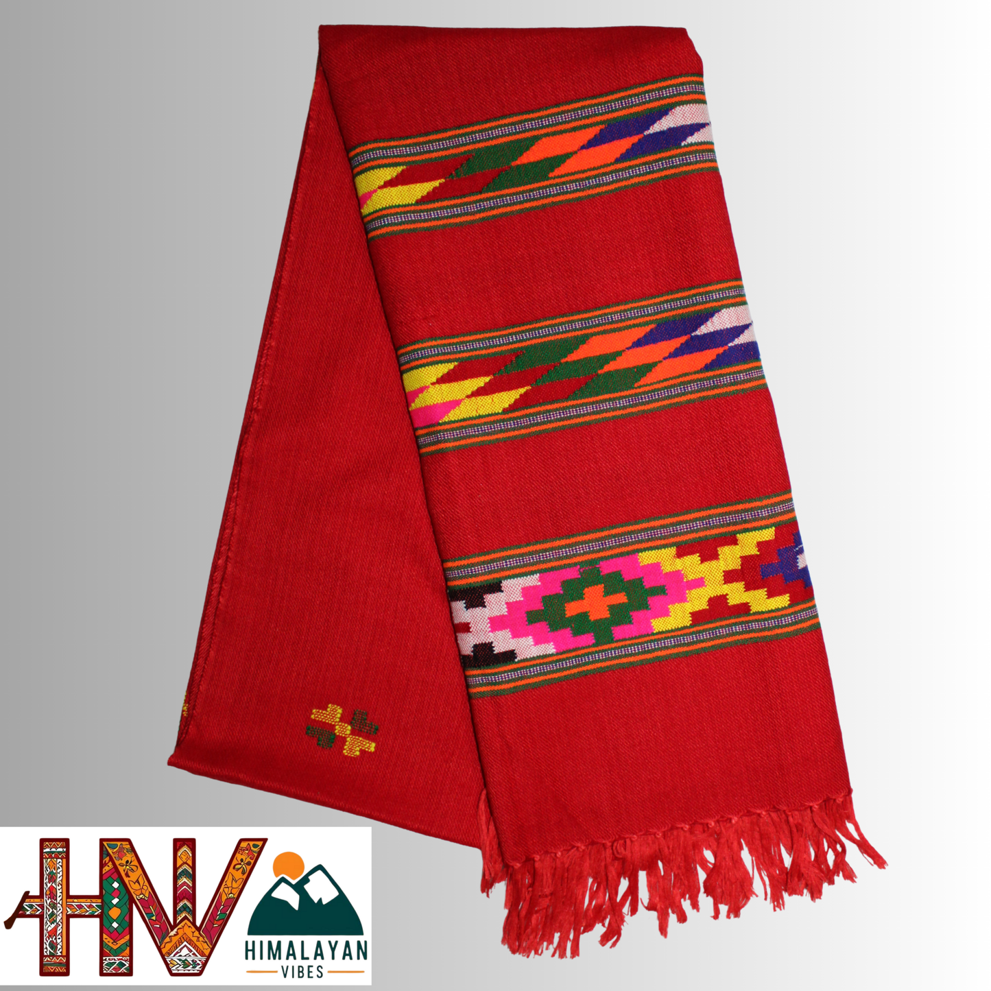 Handwoven Red Kullu Shawl – With Intricate Design 3 Patti & Traditional Himalayan Craftsmanship