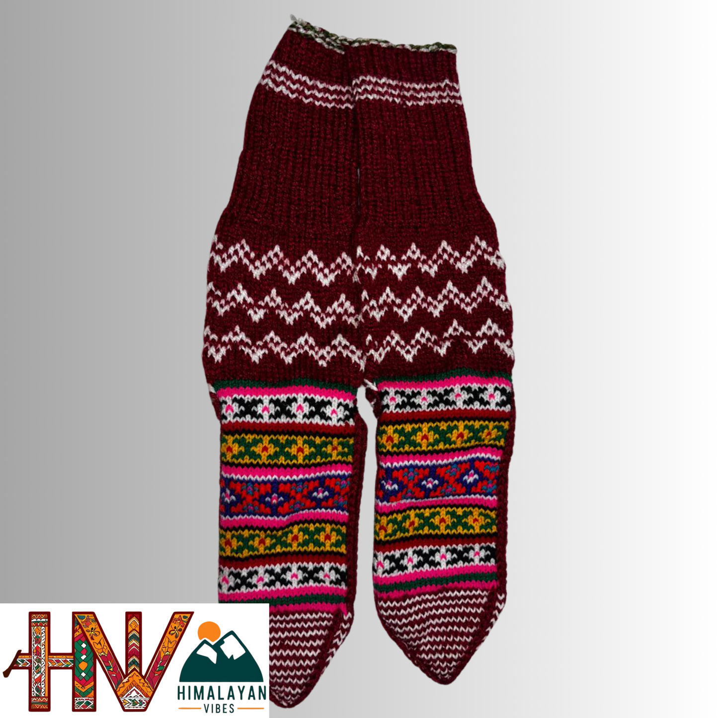 Handwoven Himachali Woolen Socks – Traditional Geometric & Floral Patterns
