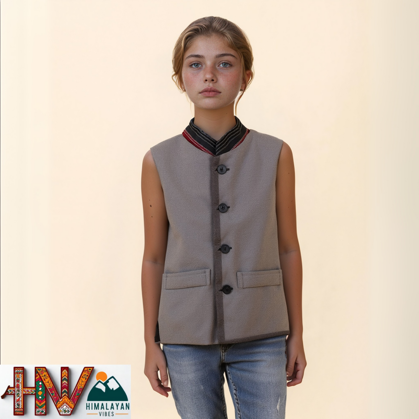 Handmade Dark Grey Woolen Jacket for Kids| Traditional Himachali Craft | Stylish Winter & Casual Wear