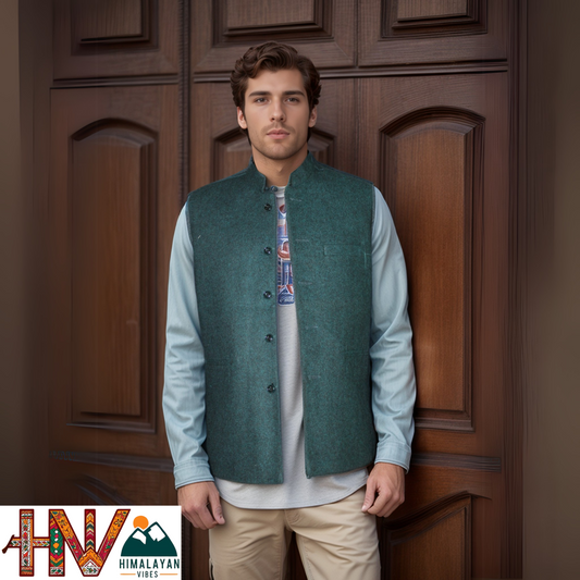 Handcrafted Blue Grey Woolen Jacket for Men | Traditional Himachali Craft | Stylish Winter & Formal Wear