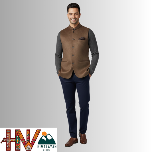 Trendy Sleeveless Warm Brown Martin Jacket – Handcrafted in Himachal Pradesh | Occasion & Party Wear