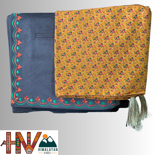 Embroidered dark grey sadri and mustard dhatu combo