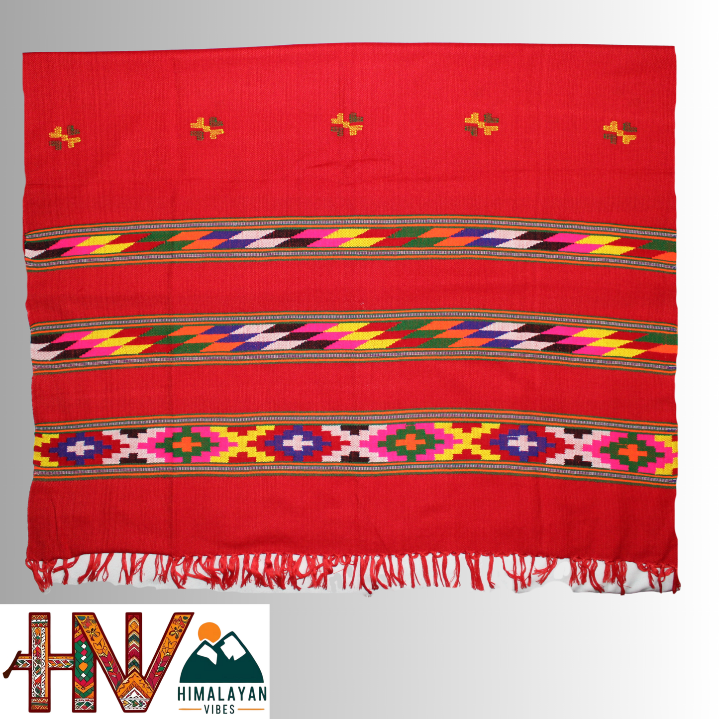 Handwoven Red Kullu Shawl – With Intricate Design 3 Patti & Traditional Himalayan Craftsmanship