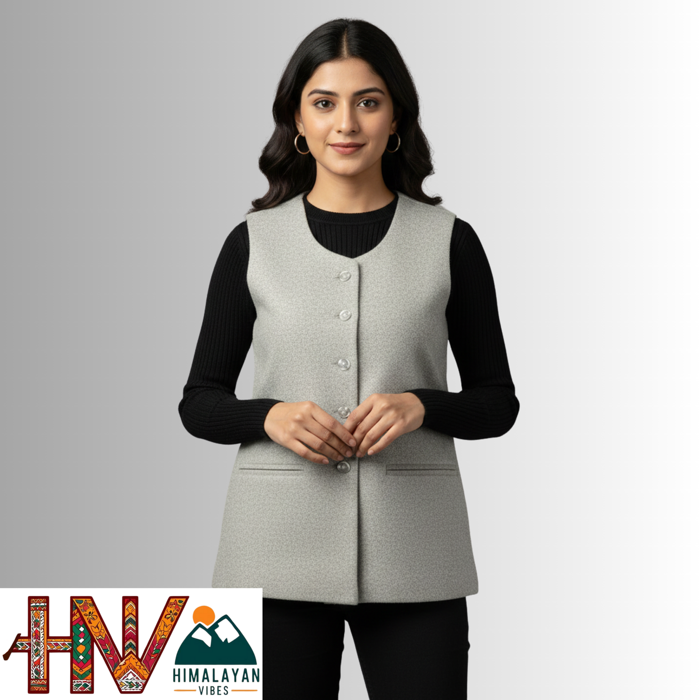 Himalayan Vibes Sage Green Women's Tweed Sadri - Sleeveless Nehru Jacket