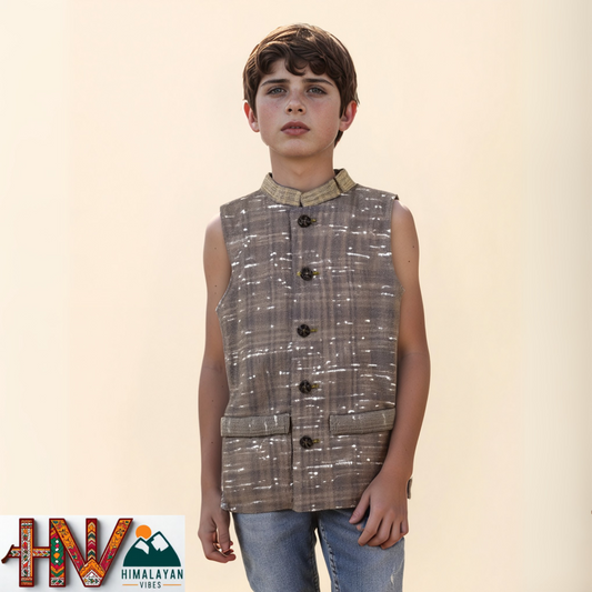 Handmade Grey Woolen Jacket for Kids| Traditional Himachali Craft | Stylish Winter & Casual Wear