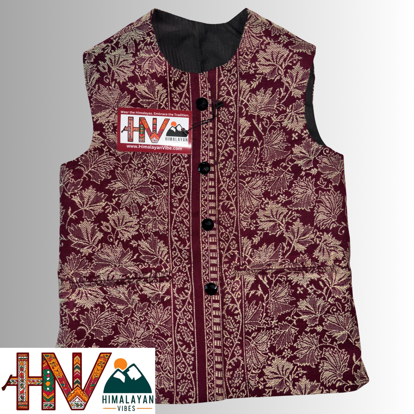 Kids Shawl Red Color Himachali Sadri with Leaf pattern – Traditional Waistcoat by Himalayan Vibes