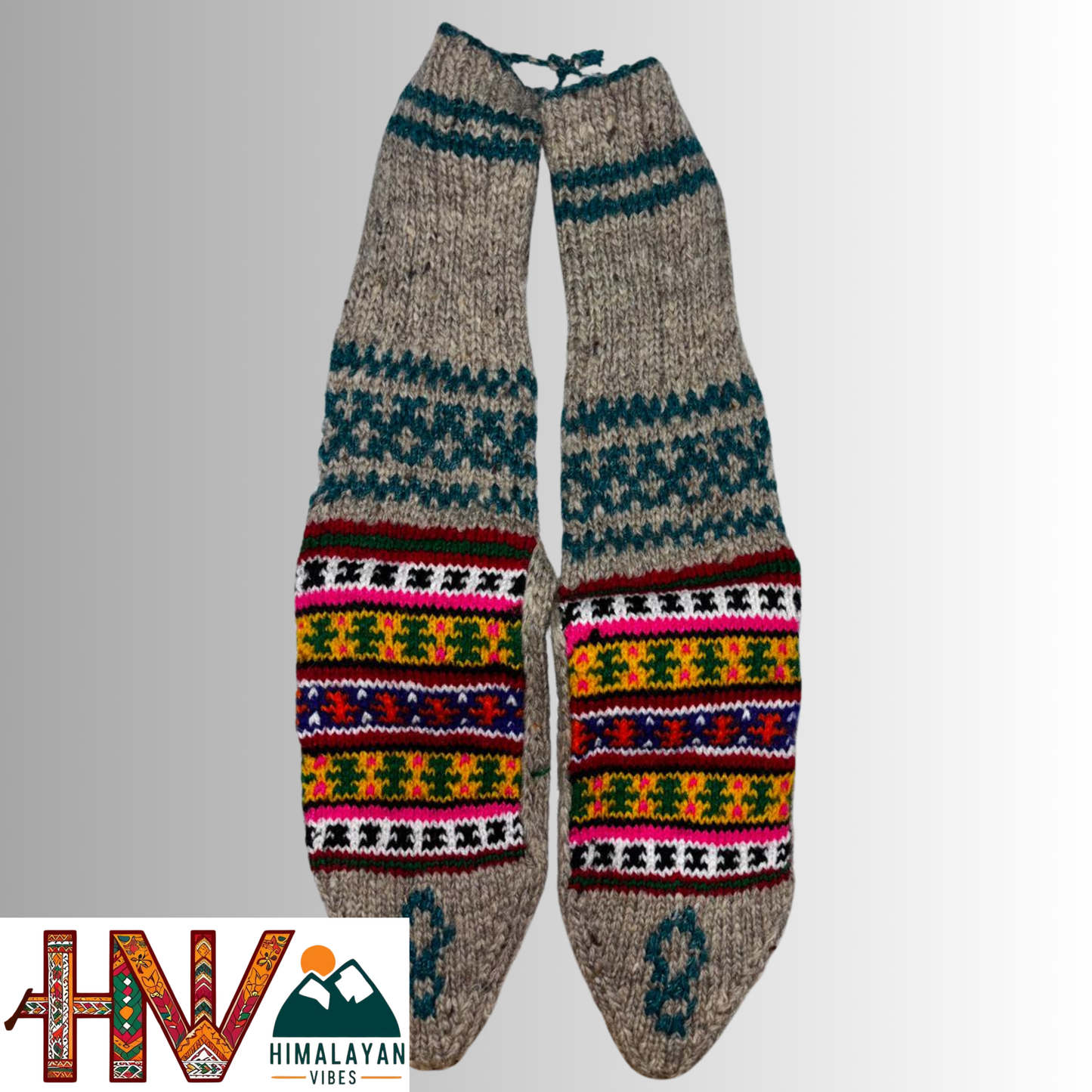 Handwoven Himachali Woolen Socks – Traditional Geometric & Floral Patterns