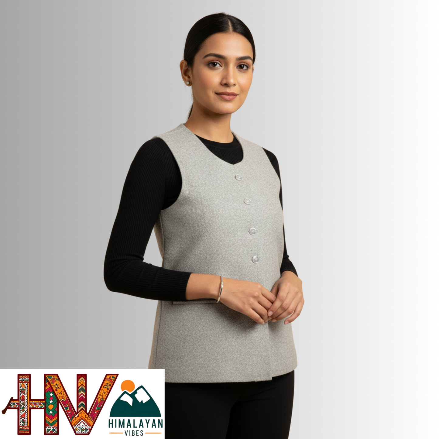 Himalayan Vibes Sage Green Women's Tweed Sadri - Sleeveless Nehru Jacket