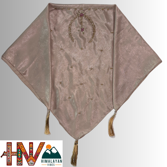 Handcrafted Himachali Light Beige Color Dhatu with Golden Embroidery – A Unique Embroidered Head Scarf