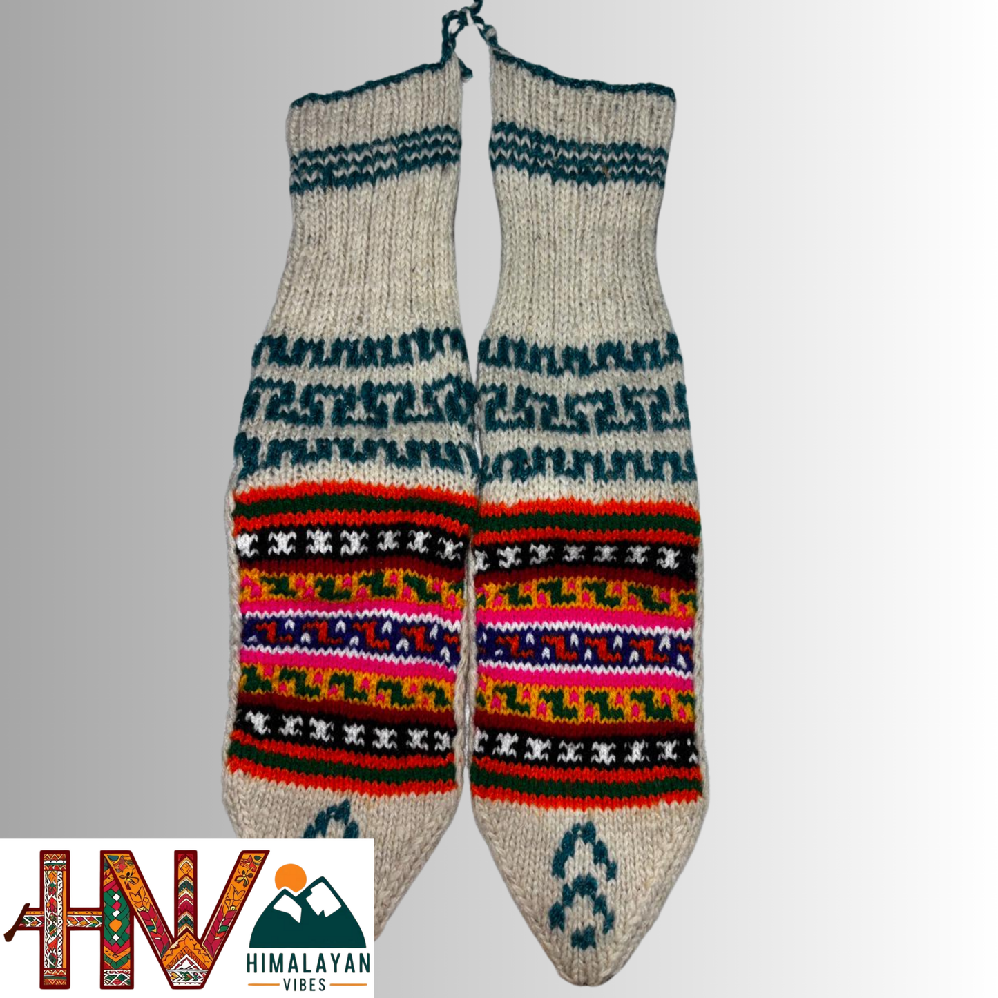 Handwoven Himachali Woolen Socks – Traditional Geometric & Floral Patterns