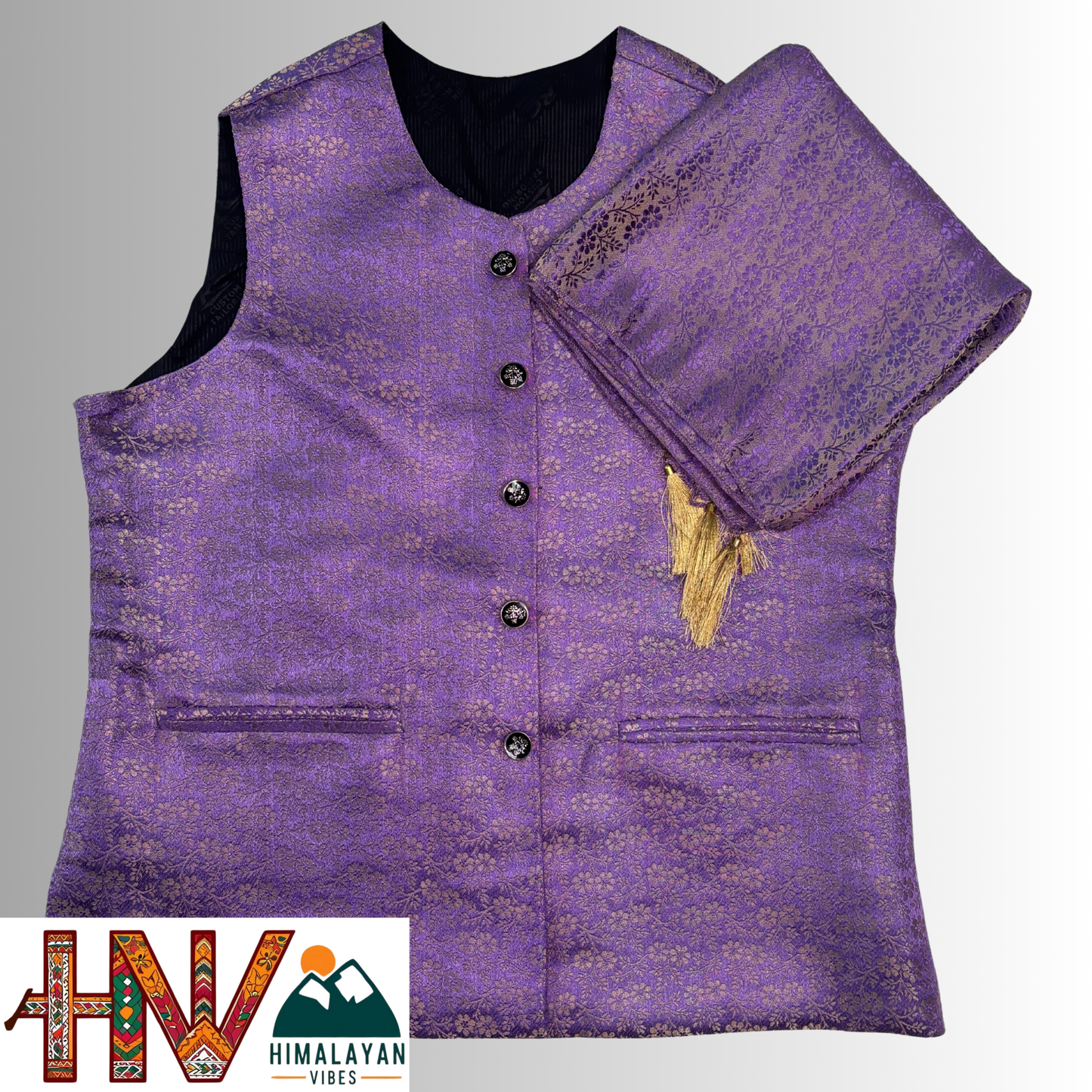 Himalayan Vibes Lavender Brocade Sadri and Dhatu Combo