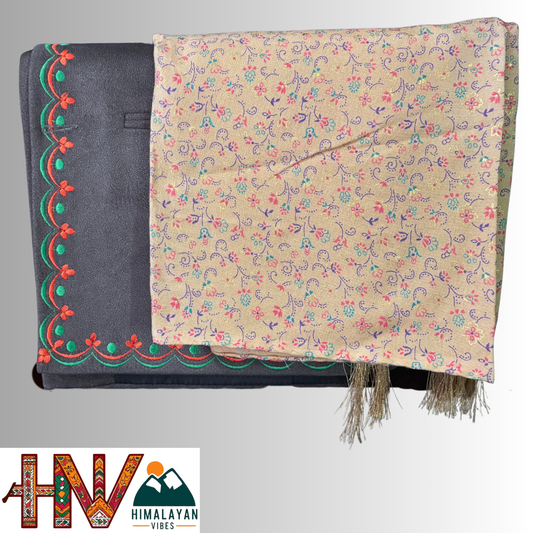 Embroidered dark grey sadri & Tan color dhatu combo