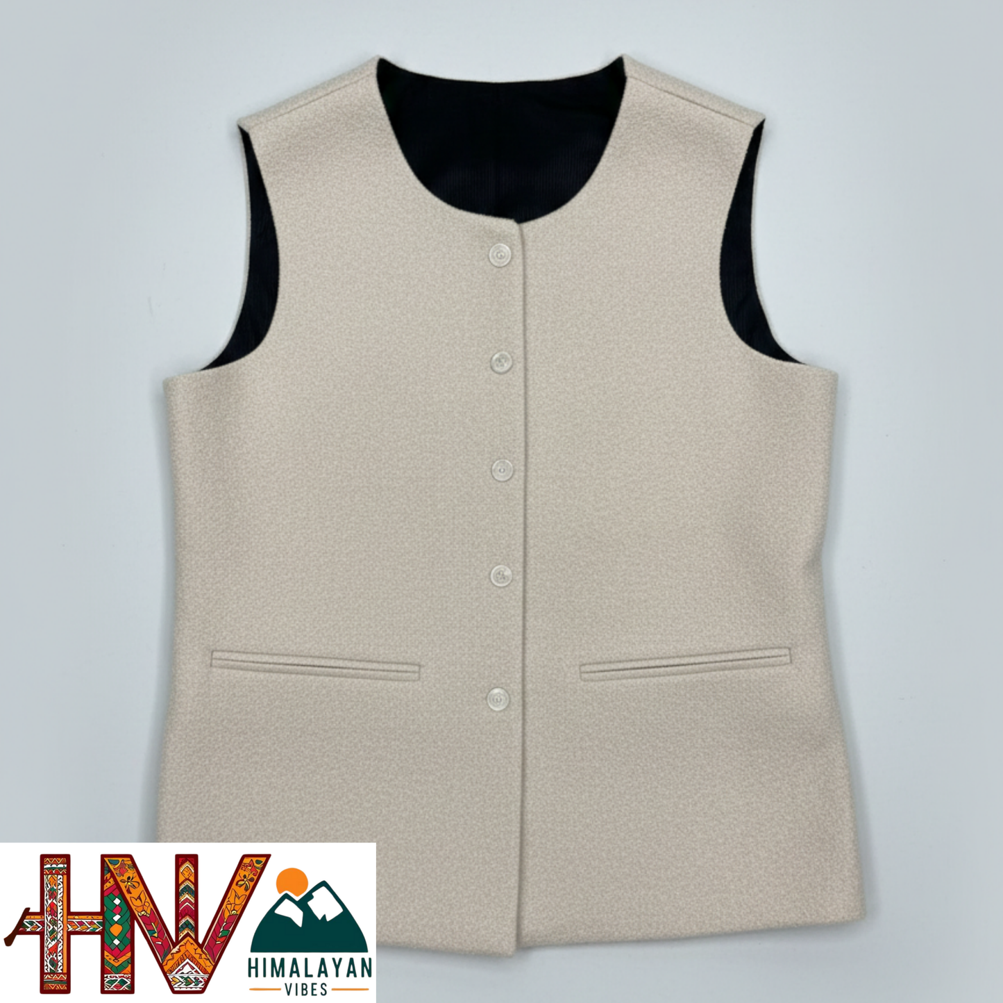 Himalayan Vibes Women's Tweed Sadri - Sleeveless Nehru Jacket in Natural Cream