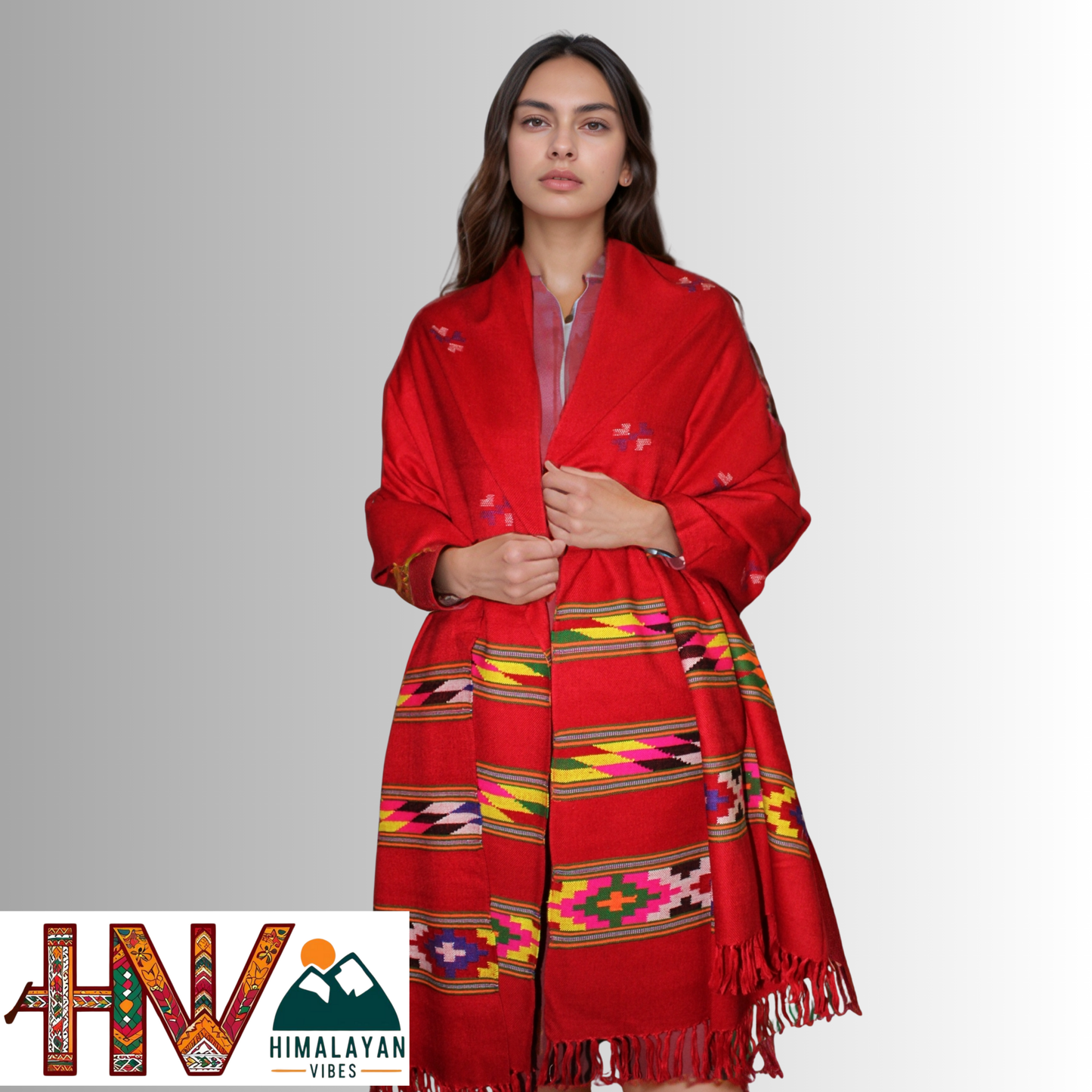 Handwoven Red Kullu Shawl – With Intricate Design 3 Patti & Traditional Himalayan Craftsmanship
