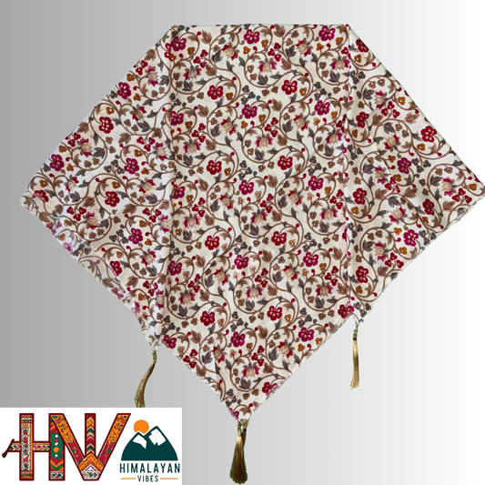 Himalayan Vibes Off White Color Himachali Dhatu with Flower Print - Handcrafted Traditional Head Scarf from Himalayas