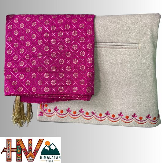 Embroidered Tan color sadri and rubber print pink dhatu combo
