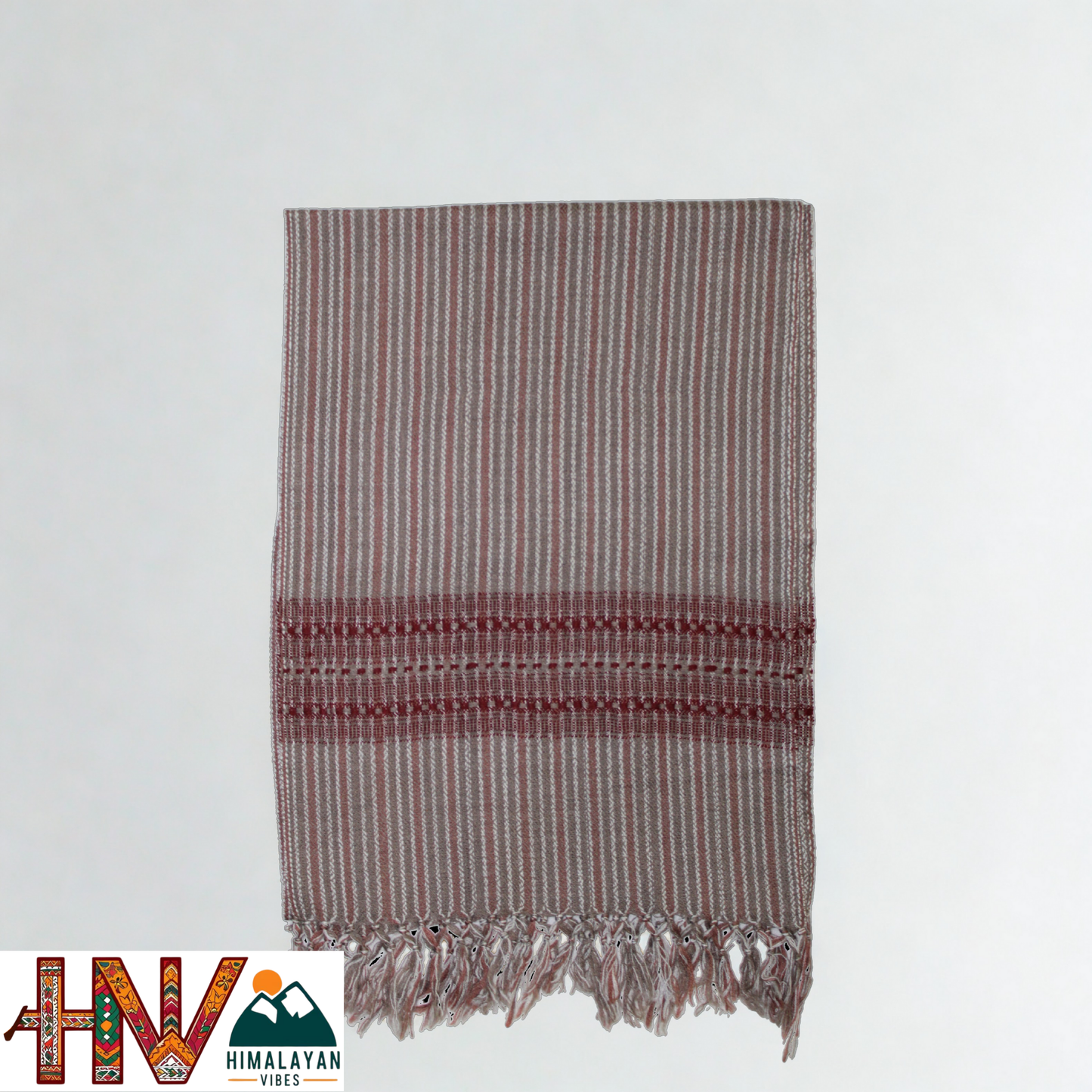 Traditional Kullu Handwoven Brown Stripes with Red Patti Muffler – Soft, Durable & Warm Wool Scarf