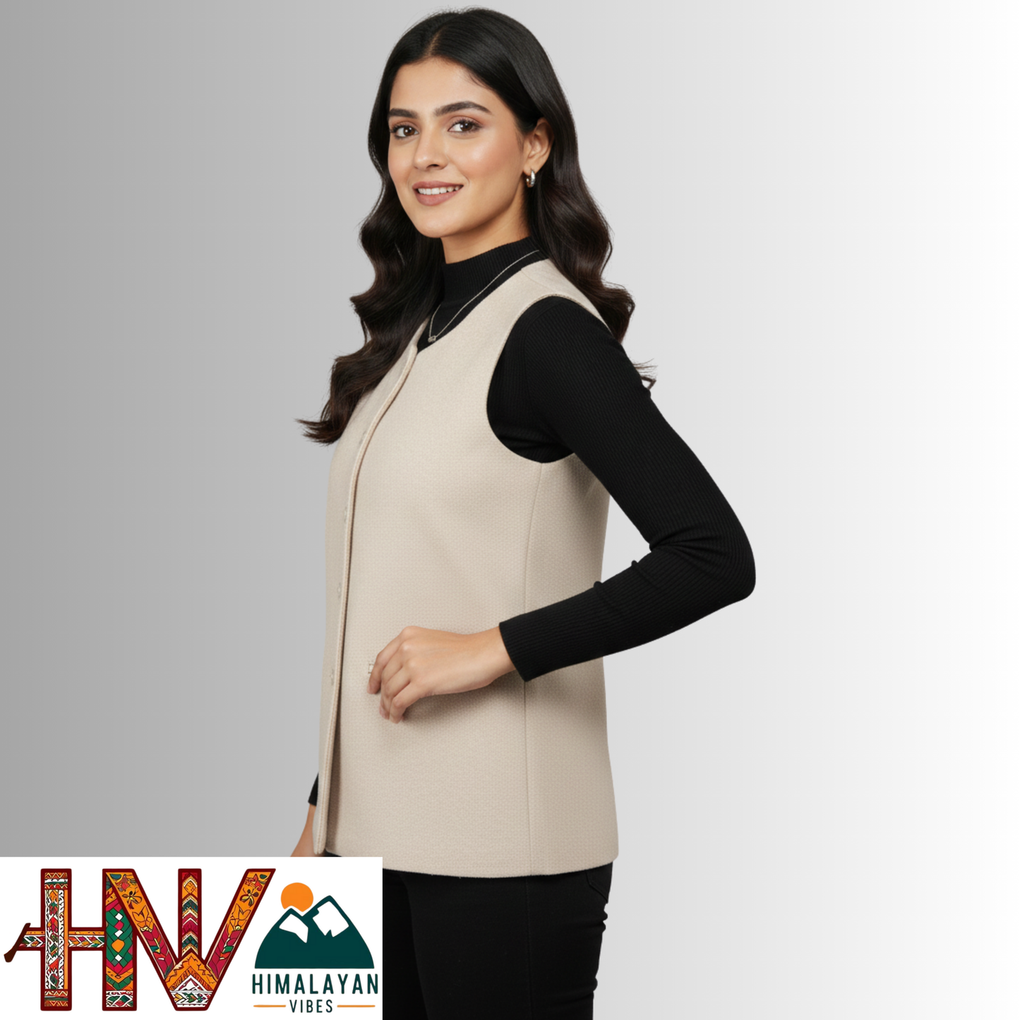 Himalayan Vibes Women's Tweed Sadri - Sleeveless Nehru Jacket in Natural Cream