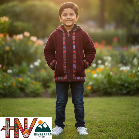 Handmade Maroon Woolen Hood for Kids| Traditional Himachali Craft | Stylish Winter Wear By Himalayan Vibes