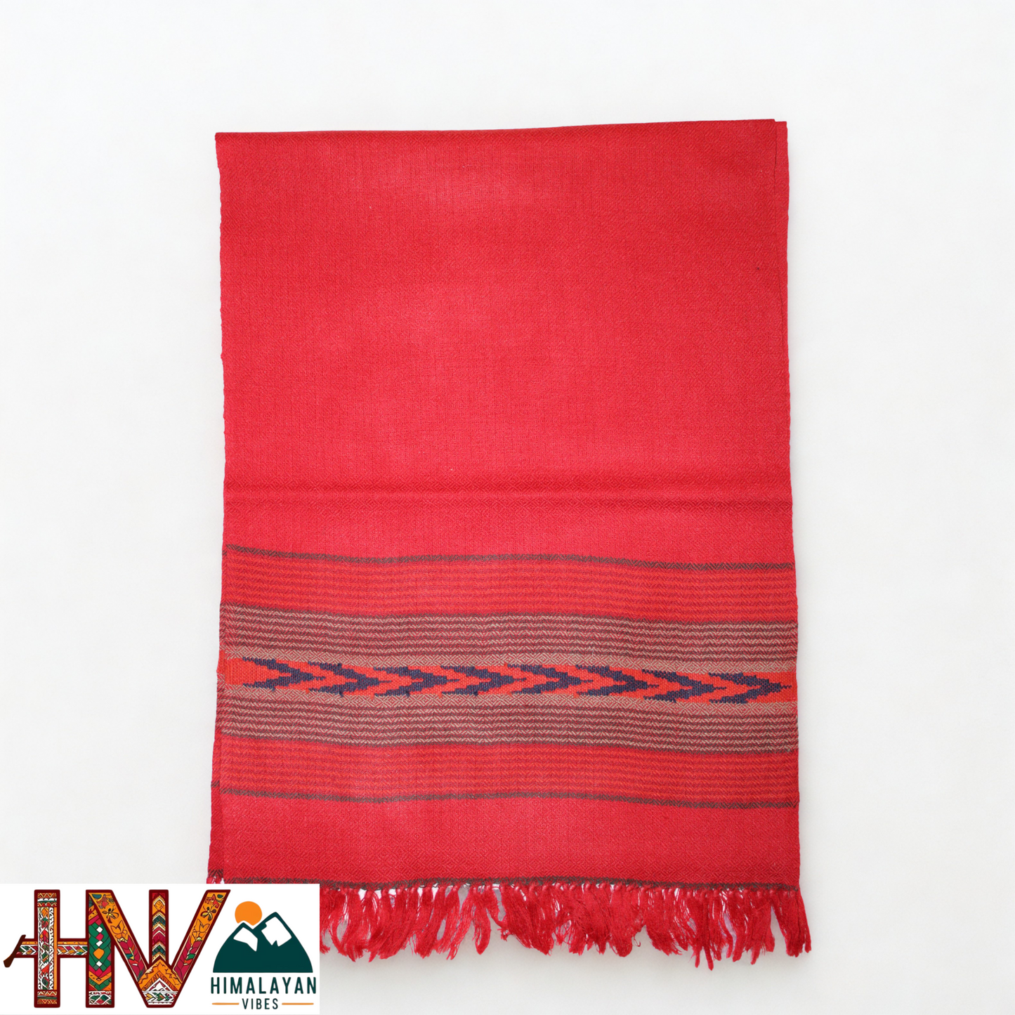 Traditional Kullu Handwoven Red Muffler – Soft, Durable & Warm Wool Scarf