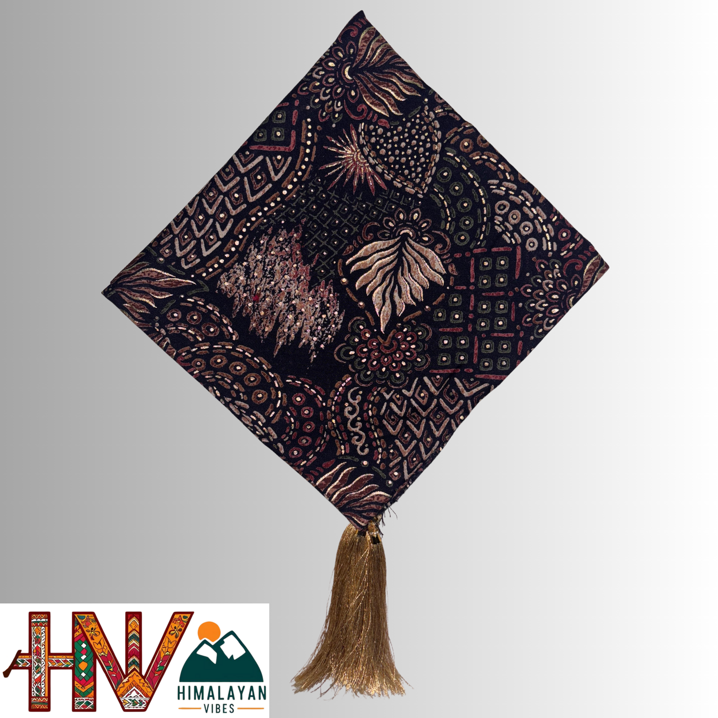 Himalayan Vibes Navy Blue Color Himachali Dhatu with intricate Pattern - Handcrafted Traditional Head Scarf from Himalayas