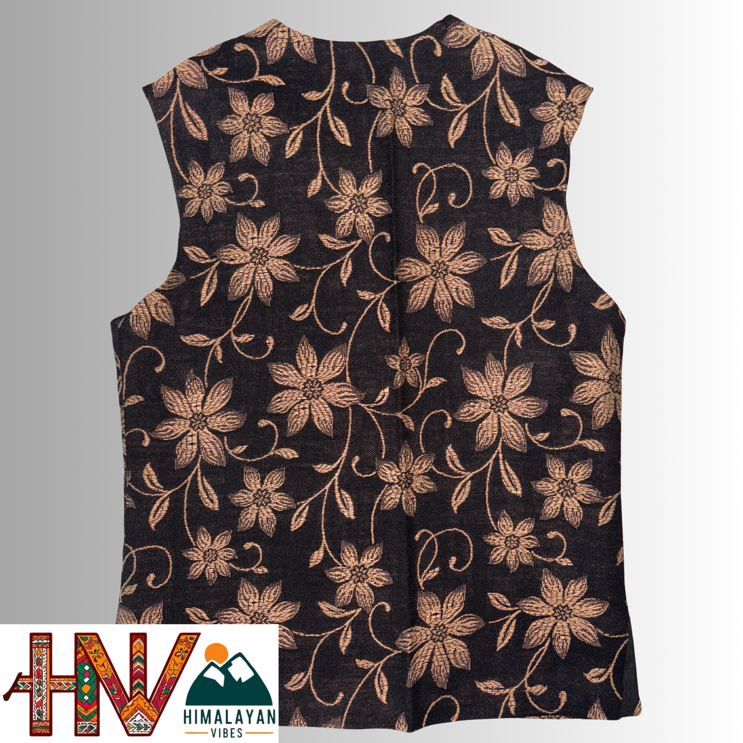 Authentic Mother-Daughter Black Shawl Fabric Sadri Combo with Flower pattern | Matching Floral Handloom Himachali Nehru Jacket Set