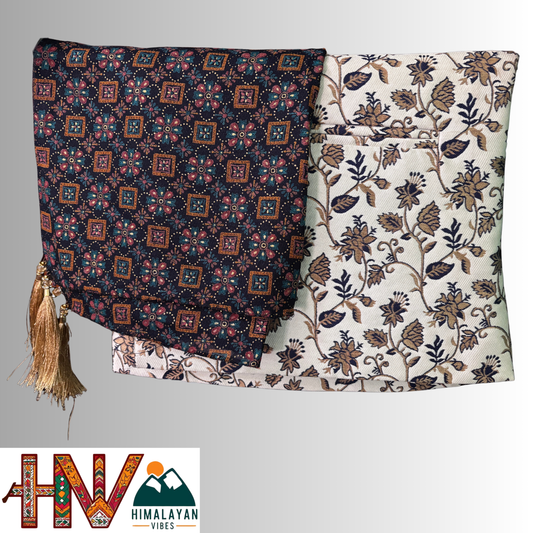 white floral brocade sadri & indigo dhatu combo