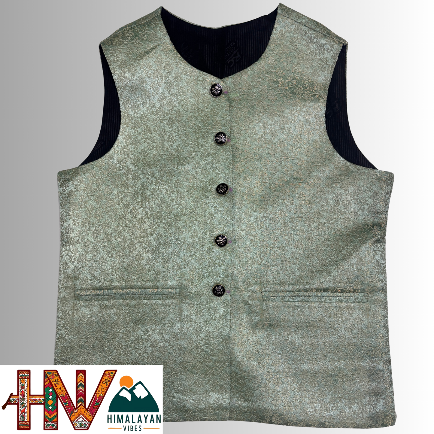 Himalayan Vibes Sea Green Brocade Sadri and Dhatu Combo