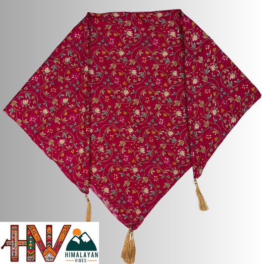 Himalayan Vibes Rani Pink Color Himachali Dhatu with Flower Print - Handcrafted Traditional Head Scarf from Himalayas