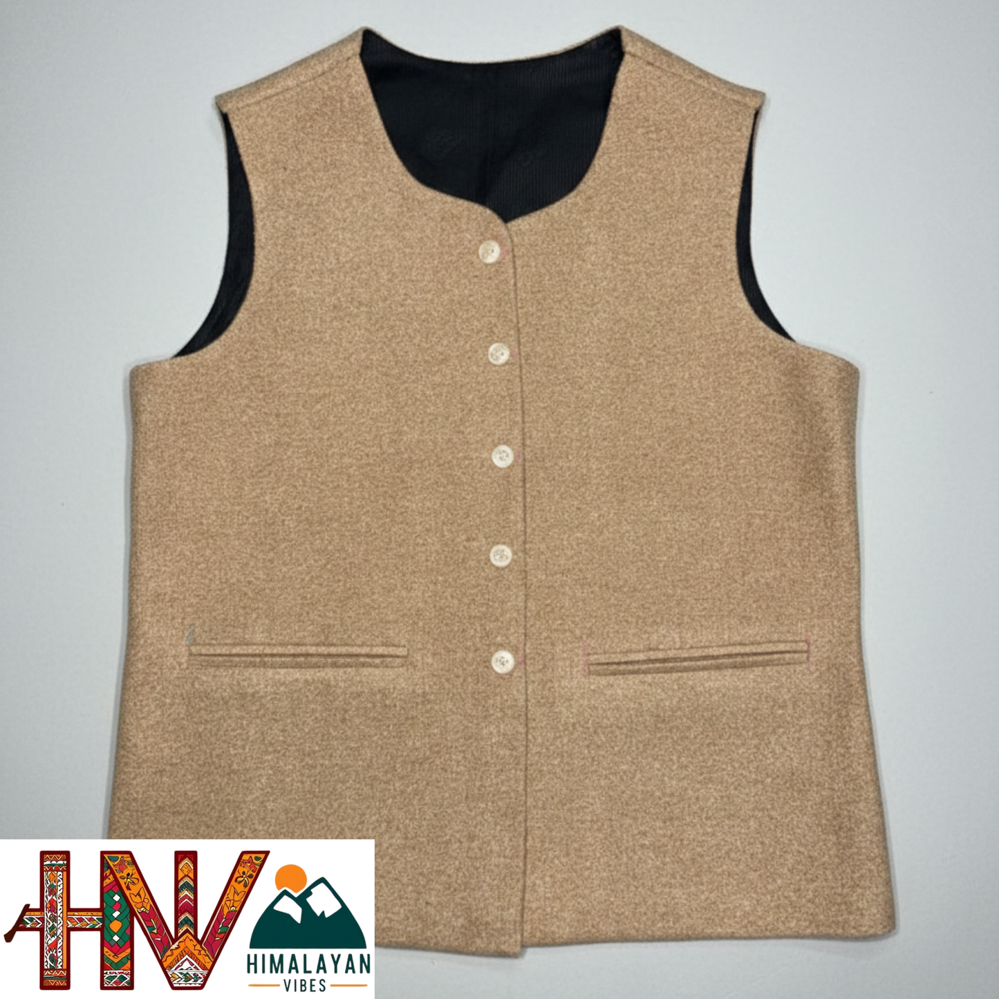 Himalayan Vibes Beige Women's Tweed Sadri - Sleeveless Nehru Jacket