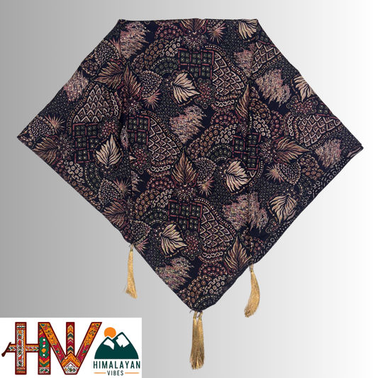 Himalayan Vibes Navy Blue Color Himachali Dhatu with intricate Pattern - Handcrafted Traditional Head Scarf from Himalayas