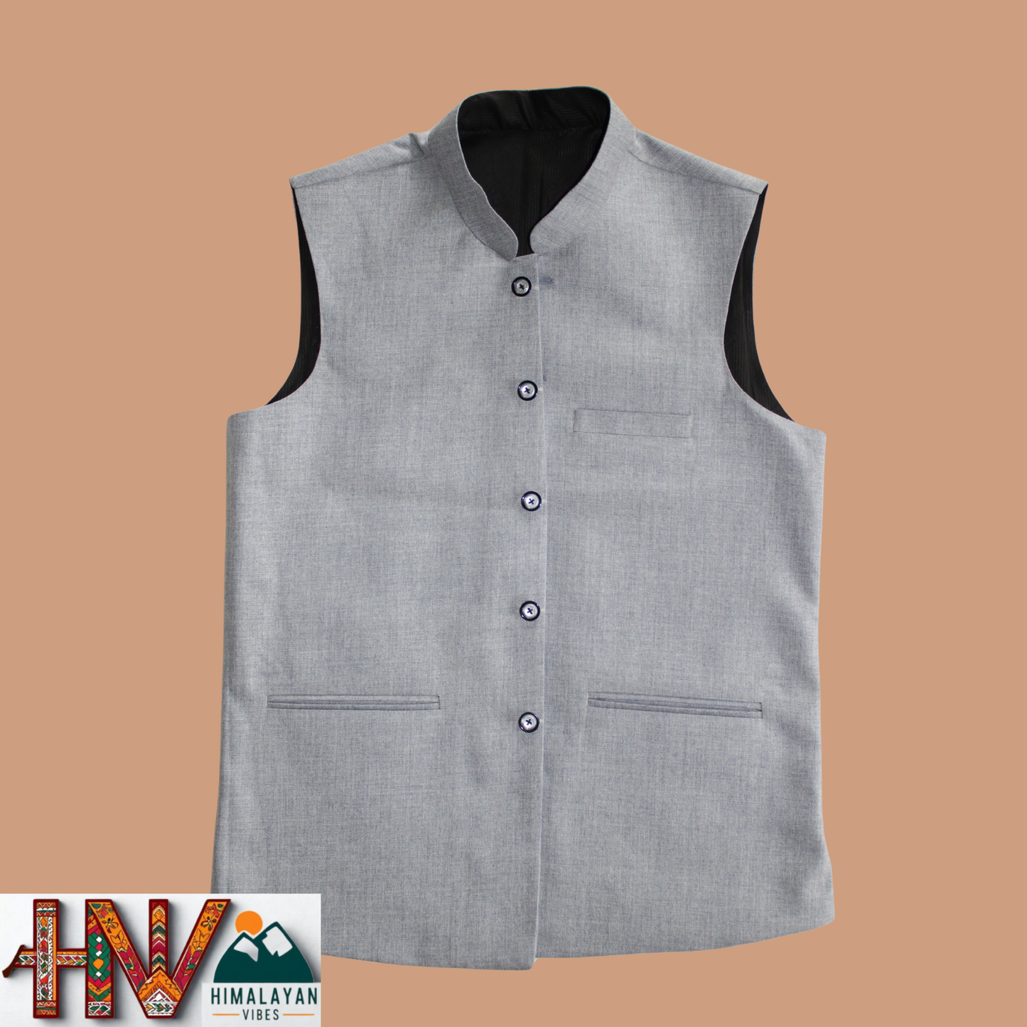 Himalayan Breeze Light Grey Sleeveless Jacket – Traditional Craft, Modern Style