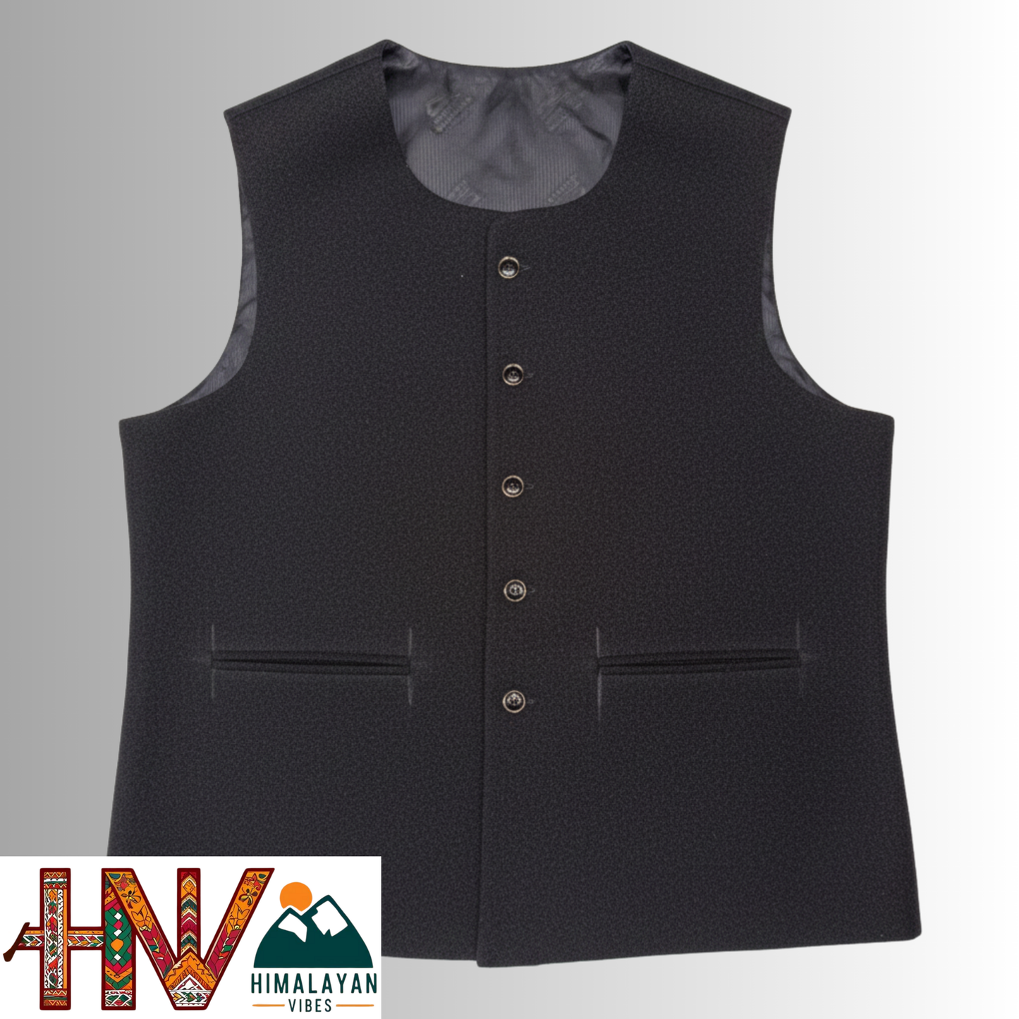 Himalayan Vibes Women's Plain Black Pashmina Mix Sleeveless Sadri