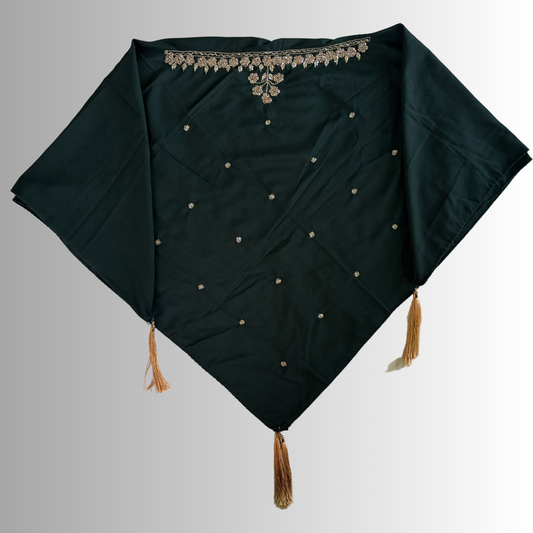 Handcrafted Himachali Forest Green Dhatu with Golden Embroidery – A Unique Embroidered Head Scarf