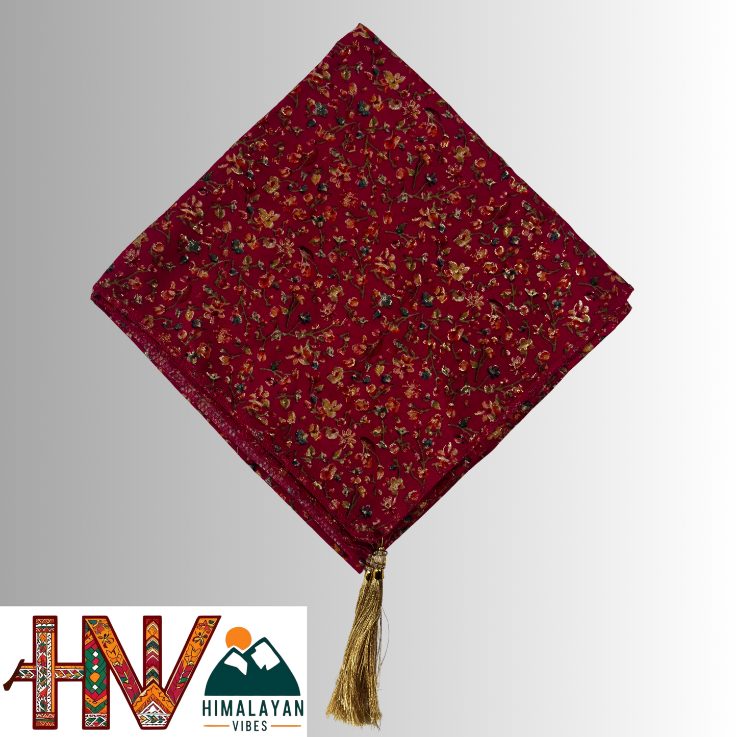 Himalayan Vibes Rani Pink Color Himachali Dhatu with Flower Print - Handcrafted Traditional Head Scarf from Himalayas