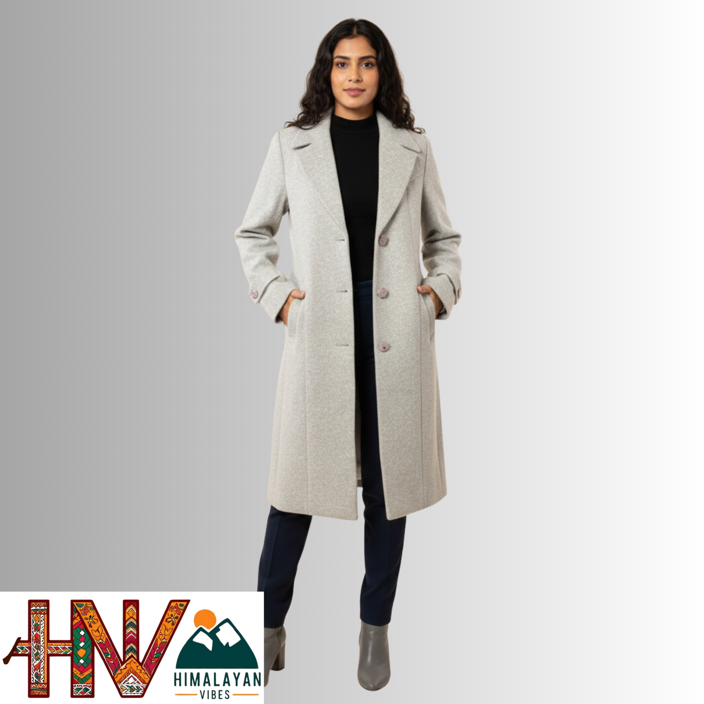 Women’s Long Woolen Coat – Premium Himachali Wool | Elegant Winter Wear By Himalayan Vibes