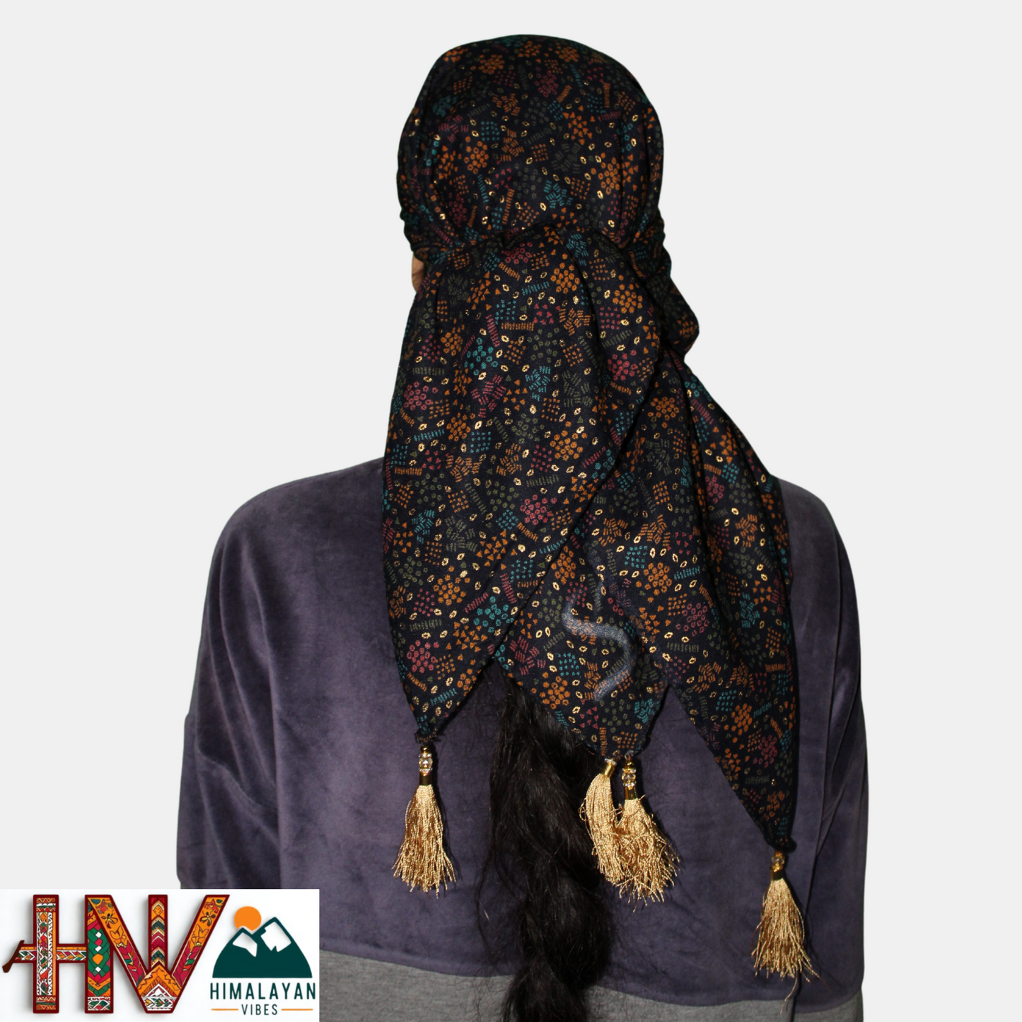Blue pattern printed Sadri & Indigo Dhatu Combo
