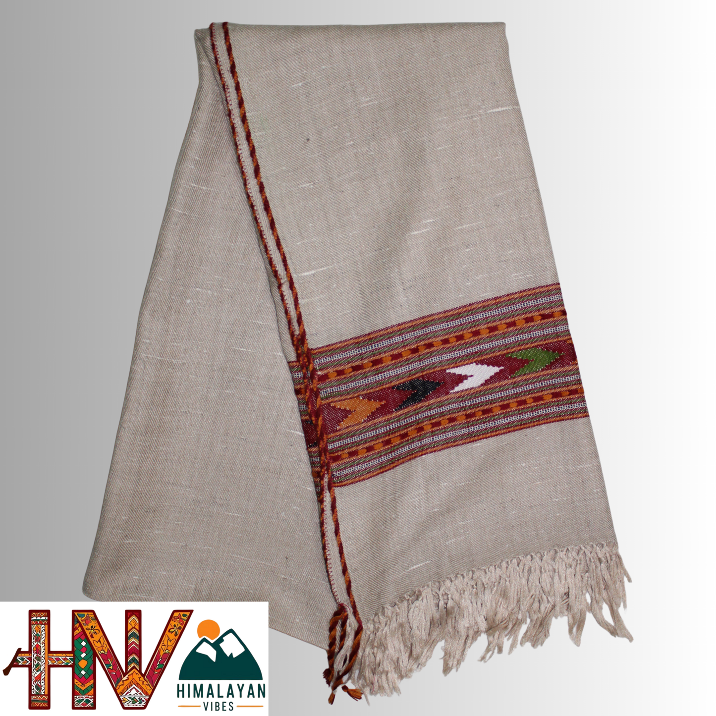 Handwoven caramel Kullu Shawl – With Intricate Design Patti & Traditional Himalayan Craftsmanship