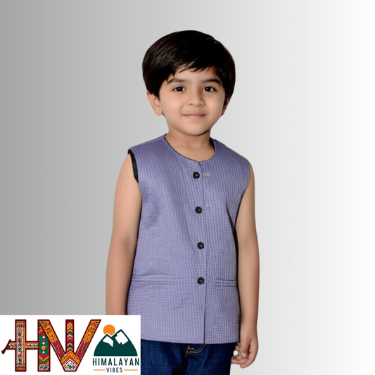 Handcrafted Blue check Jacket for Kids| Traditional Himachali Craft | Stylish Winter & Summer Wear