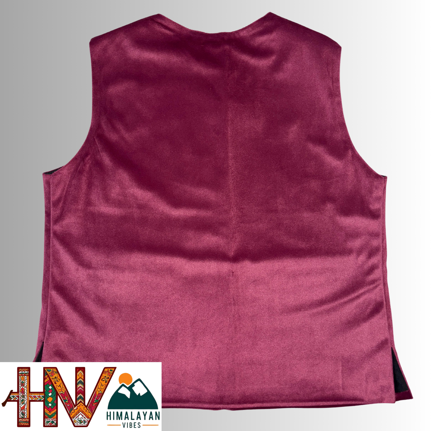 Handcrafted-Simple Embroidered Maroon Himachali Sadri (Jacket) for Women - Martin Fabric Ethnic Half Jacket with Pockets