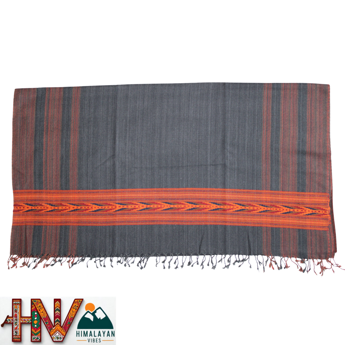 Handwoven Dark grey Kullu Shawl – 100% Pure Sheep Wool with Traditional Himalayan Craftsmanship