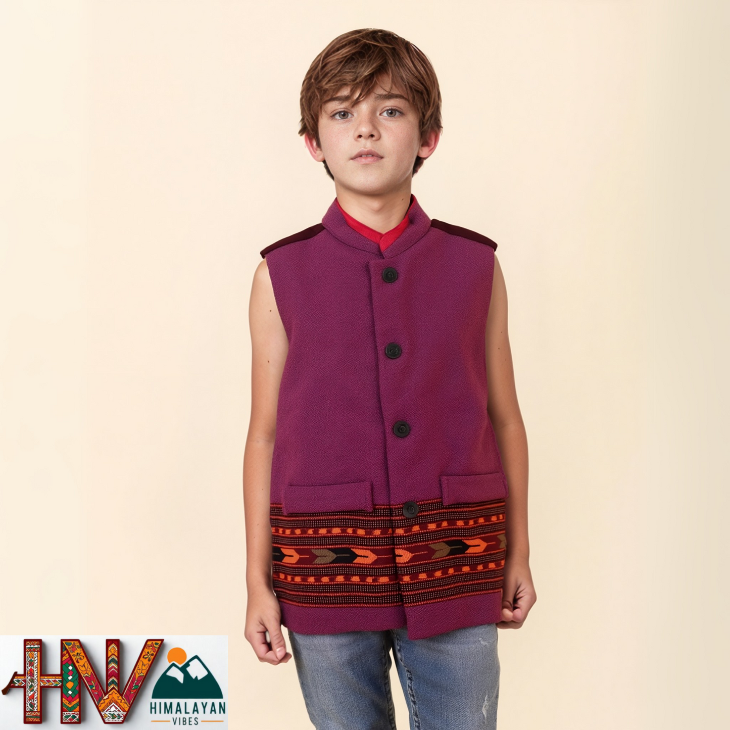 Handmade Plum Woolen Jacket for Kids| Traditional Himachali Craft | Stylish Winter & Casual Wear