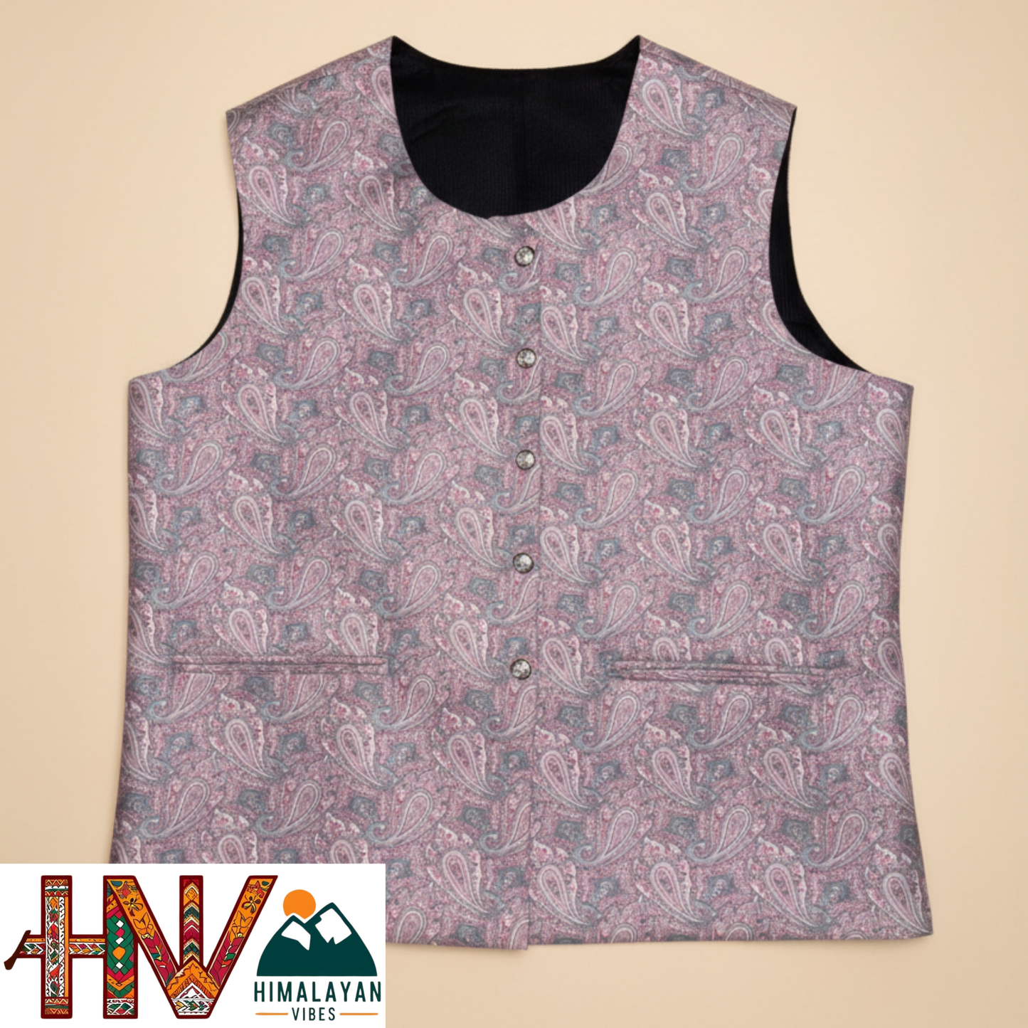 Himalayan Vibes Women's Pashmina Mix Sadri - Mint Green Paisley Print