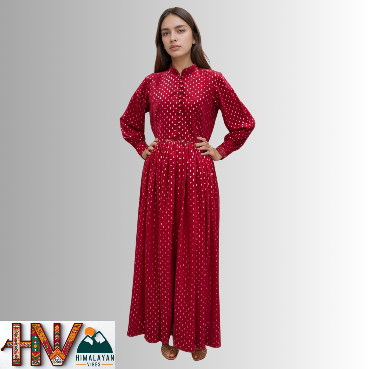 Himalayan Vibes Red Rejta – Traditional Himachali Dress for Summer & Winter | Handcrafted Elegance"