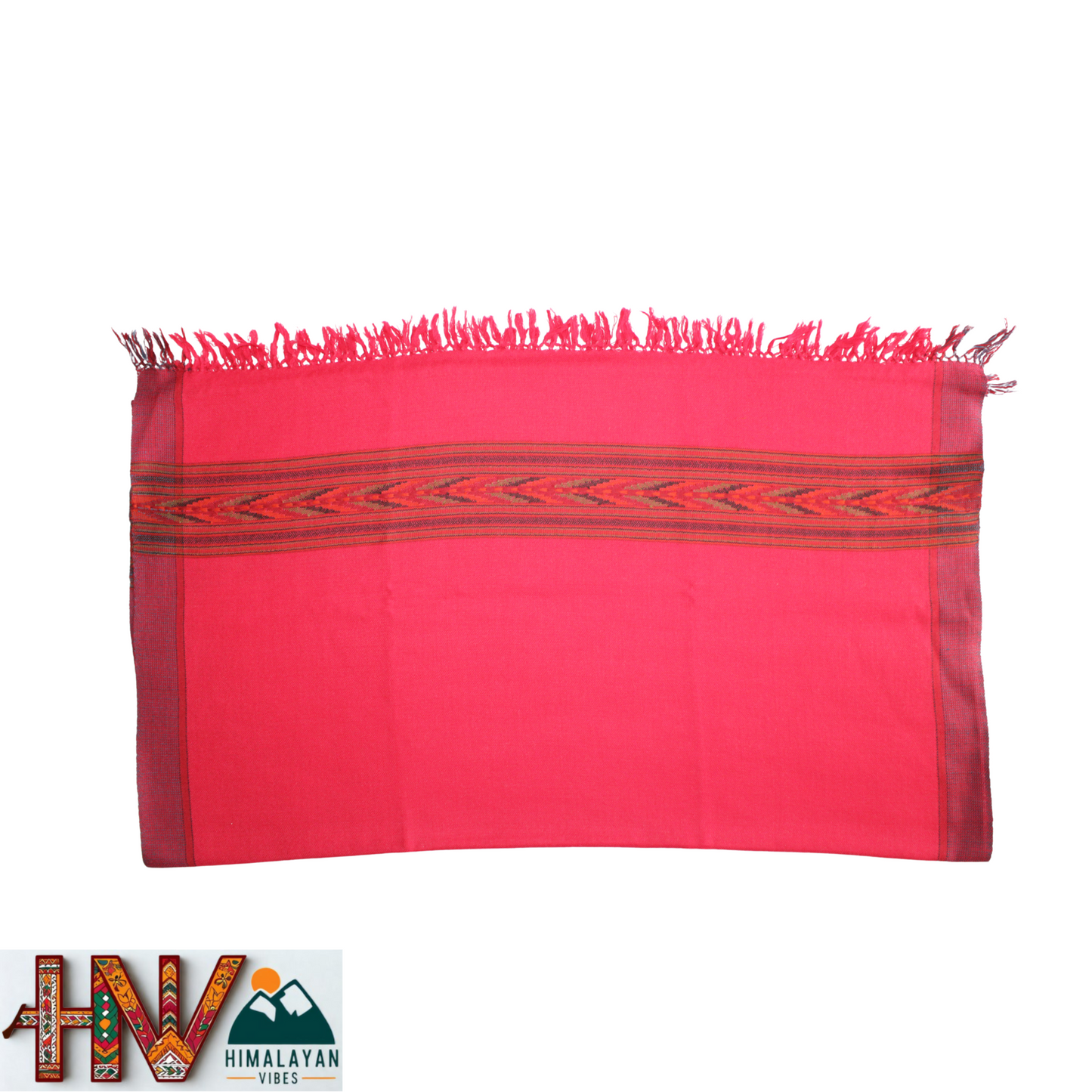 Handwoven Red Kullu Shawl With blue & Red Border– 100% Pure Sheep Wool with Traditional Himalayan Craftsmanship