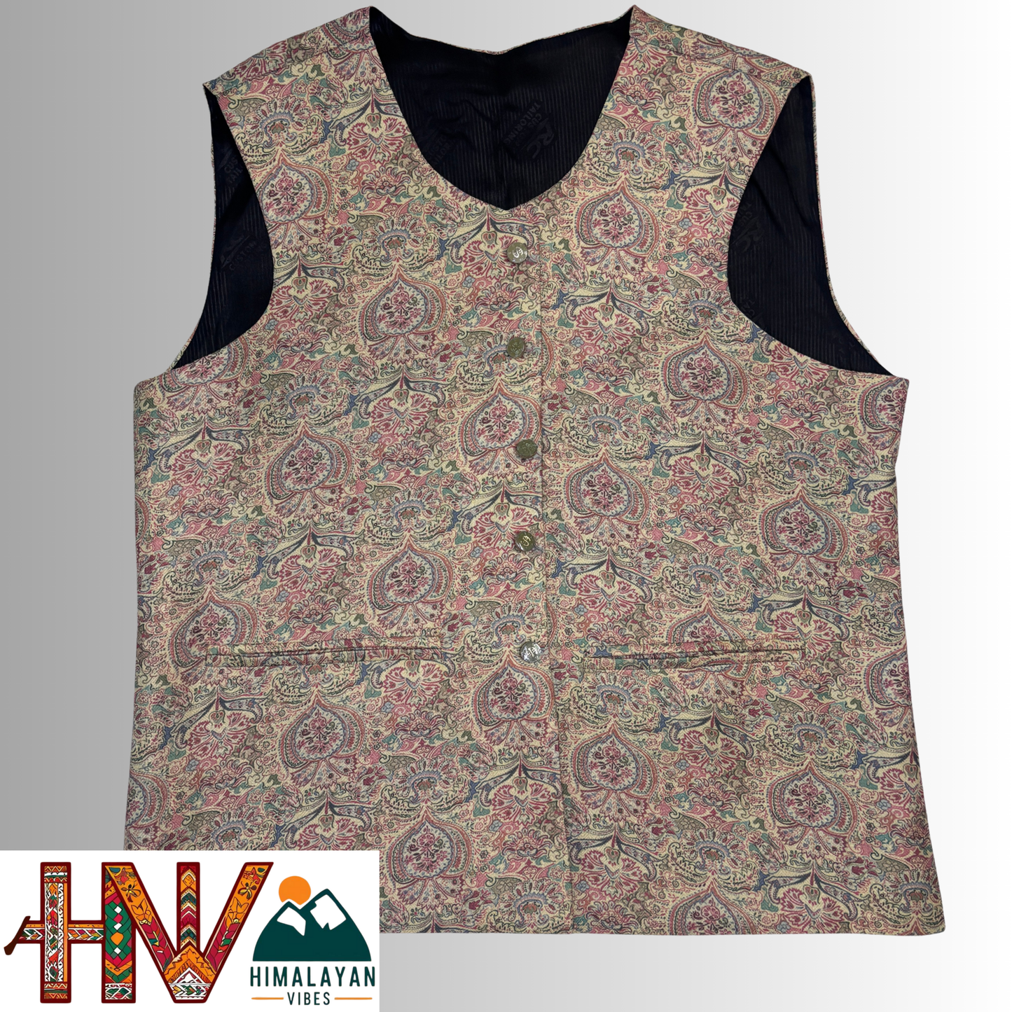 Women Pashmina Blend Beige Color Himachali Sadri – Colorful Traditional Waistcoat by Himalayan Vibes