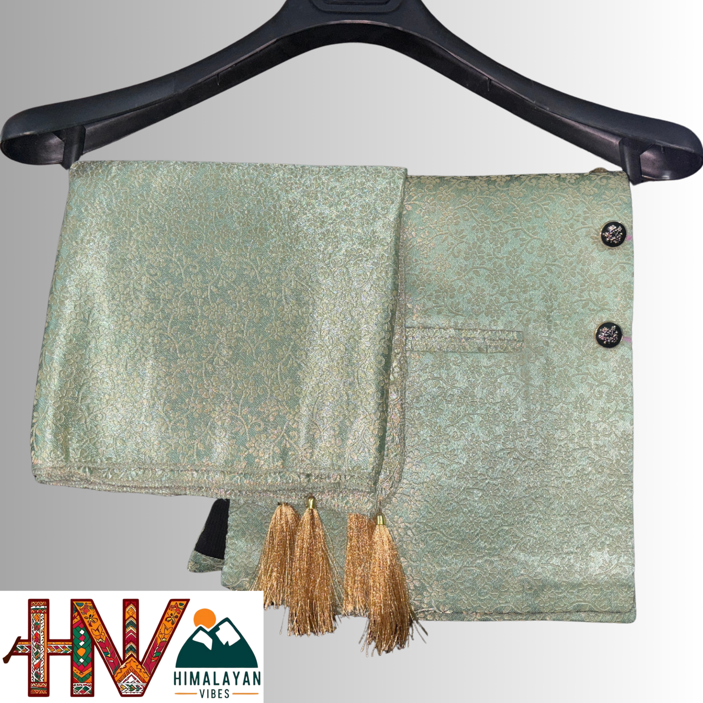 Himalayan Vibes Sea Green Brocade Sadri and Dhatu Combo