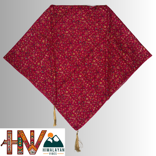 Himalayan Vibes Rani Pink Color Himachali Dhatu with Flower Print - Handcrafted Traditional Head Scarf from Himalayas