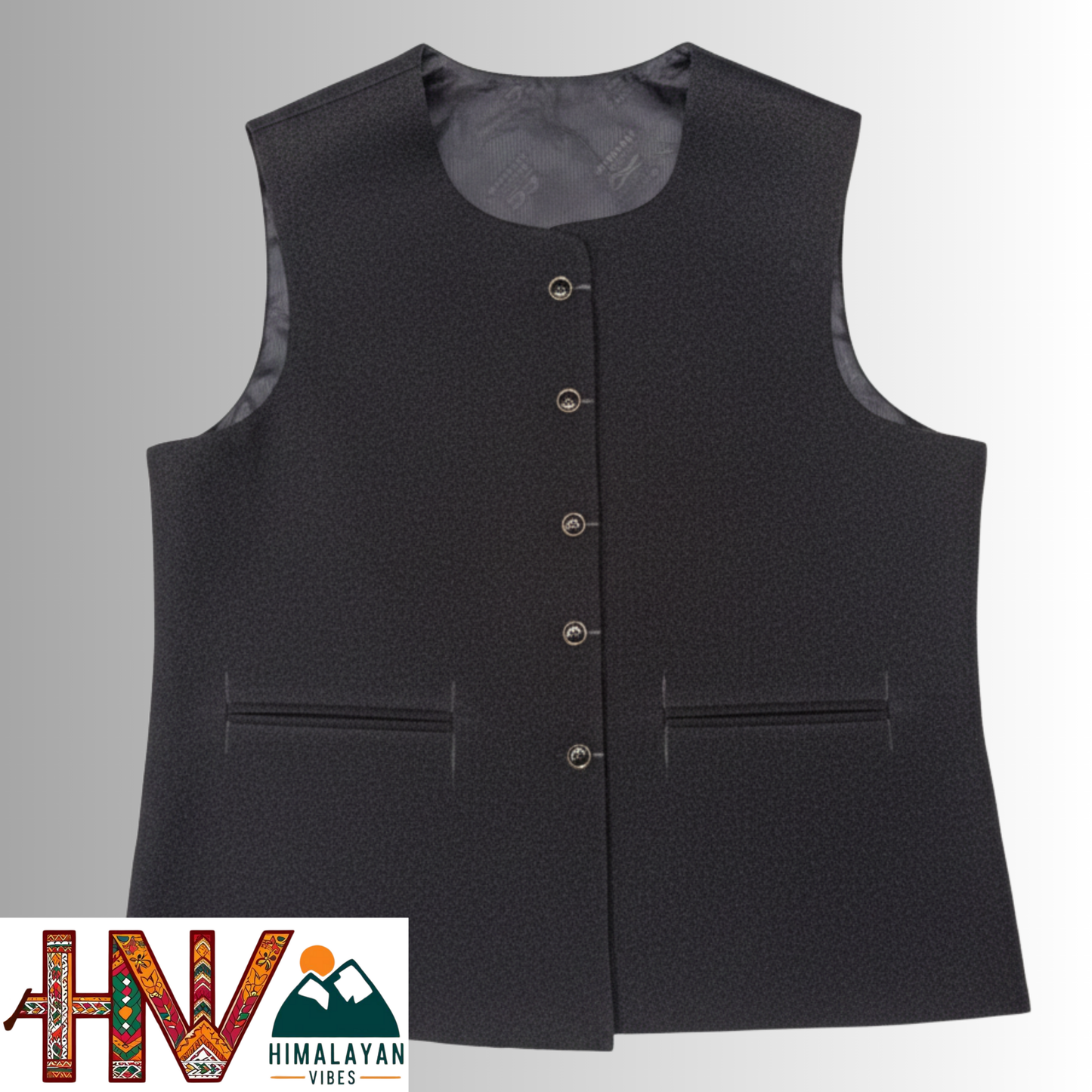 Himalayan Vibes Women's Plain Black Pashmina Mix Sleeveless Sadri